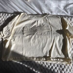 Pro Standard LA Dodgers Cropped Tee Cream Embroidered Logo Size L